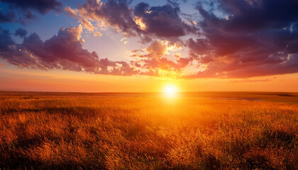 Fototapeta premium landscape of dramatic sunset sky with setting solar