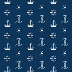 Nautical pattern with white elements and dark blue background