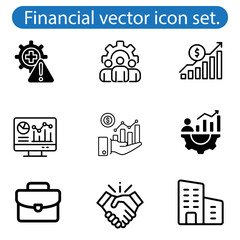 Finance vector art icons set. Money, cash, bank, check, profit, payment, wallet. Business collection. Vector.
