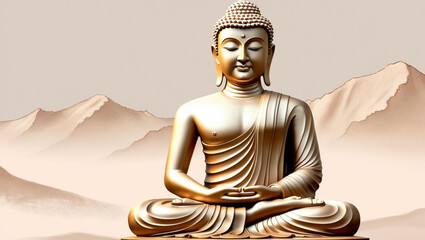 Siddharta, Buddha sitting in a serene Meditative posture, providing a message of peace, positivity and enlightenment