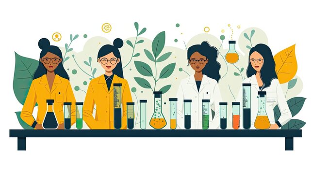 STEM Women: A lab with diverse women working on tech or science experiments
