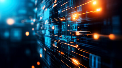 Dynamic data flow visualization in a digital network environment abstract technology concept futuristic viewpoint