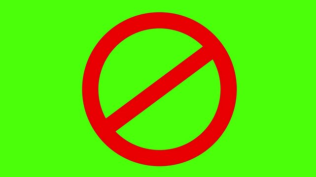 No Symbol animation isolated green screen. Prohibition Red Sign Chroma Key 