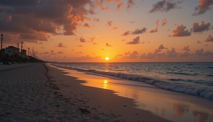 Sunrise over beach in Cancun