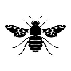 Bee silhouette black vector flat illustration. Honey Bee icon, honey bee silhouette on white background.
