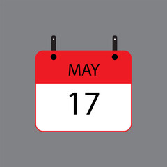 Calendar icon with date 17 of may on grey background. Vector schedule symbol.