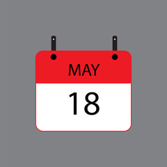 Calendar icon with date 18 of may on grey background. Vector schedule symbol.