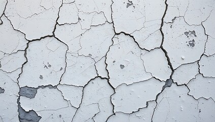 Fototapeta premium Cracked white painted wall texture. (1)