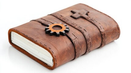 Vintage Leather Journal: Gear Detail, Rustic Charm. Perfect for notes and ideas.