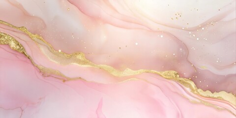 Fototapeta premium Soft pastel pink marble with golden veins and smooth flowing design