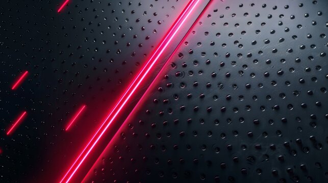 Abstract Red Neon Lines on Dark Perforated Texture