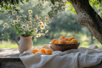 Freshly picked oranges in rustic wooden basket outdoors