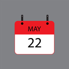 Calendar icon with date 22 of may on grey background. Vector schedule symbol.