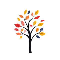 A colorful tree with vibrant autumn leaves showcasing shades of red, orange, and yellow., isolated on a transparent background.