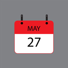 Calendar icon with date 27 of may on grey background. Vector schedule symbol.