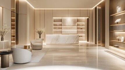 A high-end modern luxury background with soft lighting and smooth marble textures, perfect for showcasing luxury brands.