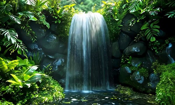 Lush Jungle Waterfall: Soothing Nature Sounds for Relaxation and Tranquility - 1080p HD