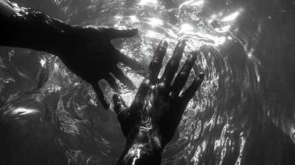 Obraz premium An image captures sheer power of swimmer hands breaking through water surface, creating mesmerizing ripples