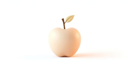 Obraz premium White 3D Cartoon Apple Icon with a Green Leaf on a White Background