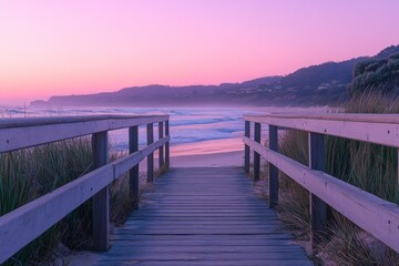 Obraz premium Wooden pier overlooking calm lake during sunset