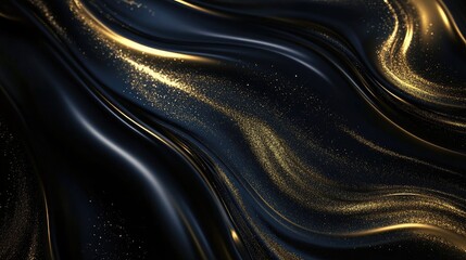 Fototapeta premium A polished dark background with golden metallic swirls and streaks, creating a high-end atmosphere and ideal for luxury branding projects.