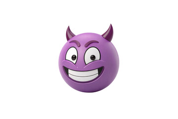 Fototapeta premium Playful purple devil face emoji with a mischievous grin and prominent horns, isolated on a transparent background