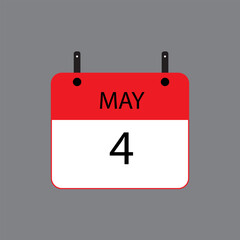 Calendar icon with date 4th of may on grey background. Vector schedule symbol.