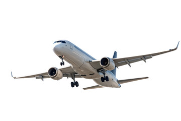 Modern airplane flying at high altitude, isolated PNG with a transparent backdrop