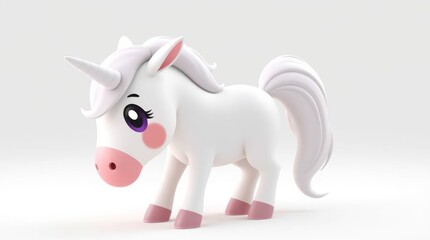 White 3D Cartoon Unicorn Illustration with Pink Accents and a Flowing Mane on a White Background