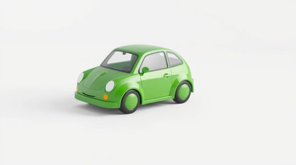 Obraz premium Green Cartoon Car with Modern Design in Side Profile on a White Background