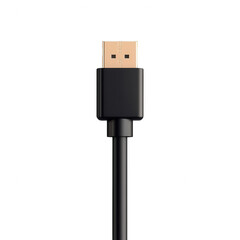 Black USB cable connector on a white background for charging devices., isolated on a transparent background.