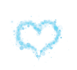Blue star trail in the shape of a heart. Shimmering dust flying and leaving behind a heart-shaped trail. Bright dust particles glow with the special festive light of Christmas. PNG. 
