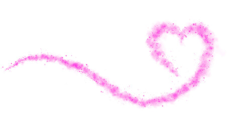 Pink star trail in the shape of a heart. Shimmering dust flying and leaving behind a heart-shaped trail. Bright dust particles glow with the special festive light of Christmas. PNG. 