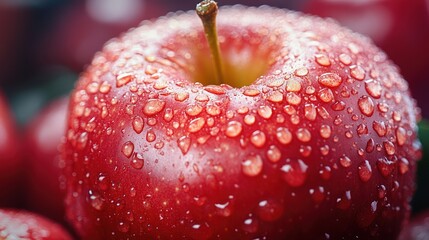 Close-up of a red apple covered in water droplets. (1)
