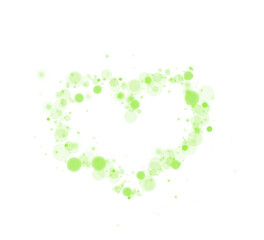 Green star trail in the shape of a heart. Shimmering dust flying and leaving behind a heart-shaped trail. Bright dust particles glow with the special festive light of Christmas. PNG. 