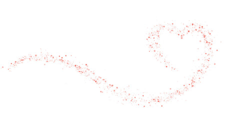 Orange star trail in the shape of a heart. Shimmering dust flying and leaving behind a heart-shaped trail. Bright dust particles glow with the special festive light of Christmas. PNG. 