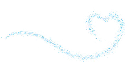 Blue star trail in the shape of a heart. Shimmering dust flying and leaving behind a heart-shaped trail. Bright dust particles glow with the special festive light of Christmas. PNG.  © Orange Sky