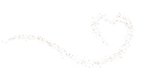 Brown star trail in the shape of a heart. Shimmering dust flying and leaving behind a heart-shaped trail. Bright dust particles glow with the special festive light of Christmas. PNG. 