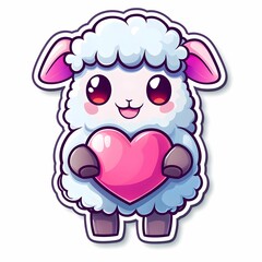Fototapeta premium Cute cartoon sheep holds a heart in a playful illustration for children's decor