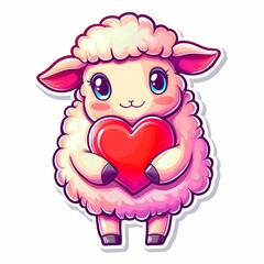 Fototapeta premium Cute cartoon sheep holding a heart in a cheerful and colorful illustration