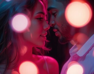 Romantic couple in intimate neon glow
