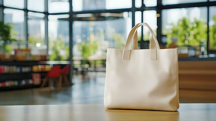 Showcase urban canvas bag mockup in bright city setting photography