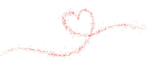 Red star trail in the shape of a heart. Shimmering dust flying and leaving behind a heart-shaped trail. Bright dust particles glow with the special festive light of Christmas. PNG. 