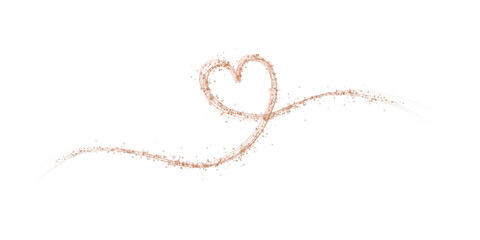 Orange star trail in the shape of a heart. Shimmering dust flying and leaving behind a heart-shaped trail. Bright dust particles glow with the special festive light of Christmas. PNG.  