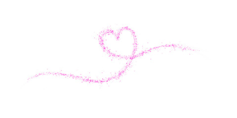 Pink star trail in the shape of a heart. Shimmering dust flying and leaving behind a heart-shaped trail. Bright dust particles glow with the special festive light of Christmas. PNG. 