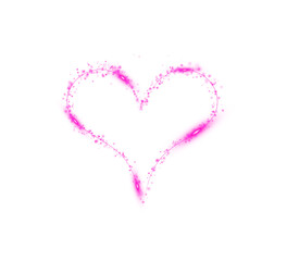 Pink star trail in the shape of a heart. Shimmering dust flying and leaving behind a heart-shaped trail. Bright dust particles glow with the special festive light of Christmas. PNG. 