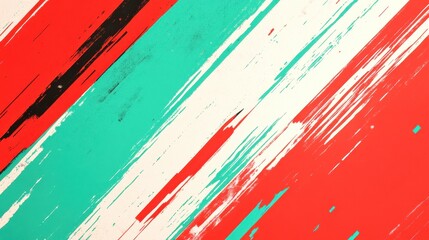Abstract Diagonal Brush Strokes: Red, Teal, and White Paint Texture