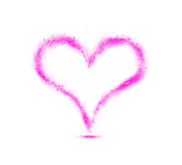 Pink star trail in the shape of a heart. Shimmering dust flying and leaving behind a heart-shaped trail. Bright dust particles glow with the special festive light of Christmas. PNG. 