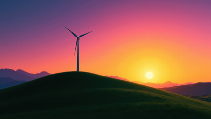 Obraz premium A scenic view of a wind turbine at sunset, symbolizing sustainable green energy.