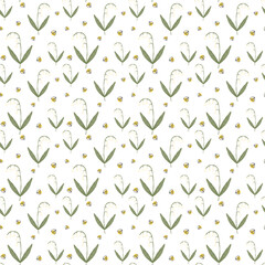 lily of the valley and firefly seamless pattern. design for background, notebook cover, carpet, cloth, batik, textile, paper print, sarong, card, floor, curtain, fabric print, ceramic